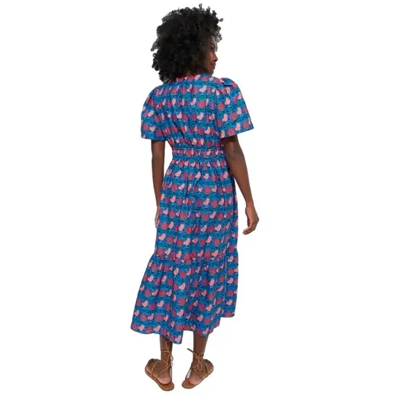 Tuckernuck Womens‎ New Size XXL Retro Floral Mitchell Midi Dress Blue and Red